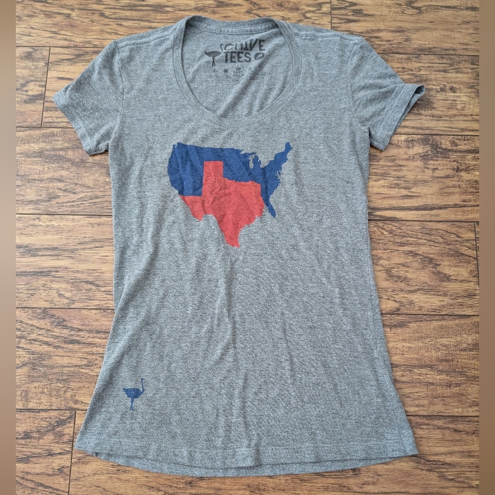 Chive Tees Women's Gray Tee with Red and Blue USA Design